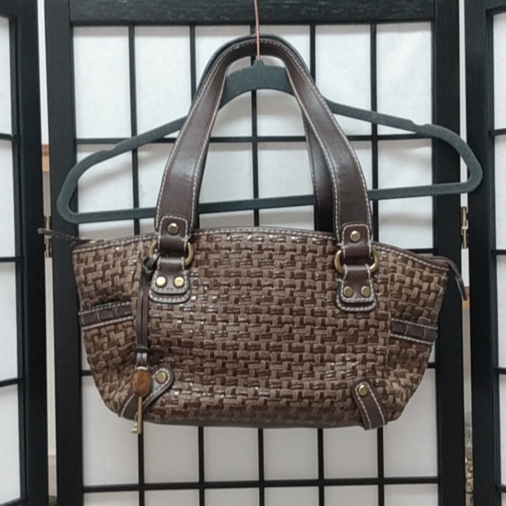 Fossil Vintage tweed style brown handbag